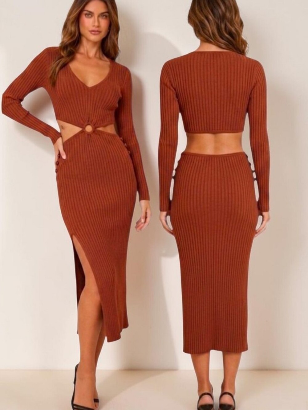 HOUSE of HARLOW 1960 Ribbed Cutout Sweater Dress - Size M